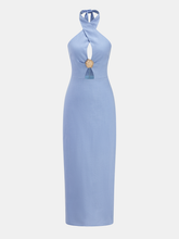 Halter Cutout Linen Blend Midi Dress