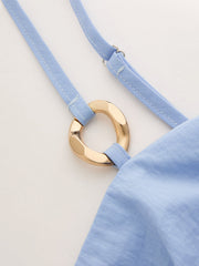 Metal Ring Cotton Blend Ruched Cami Dress