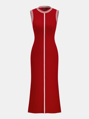 Contrast Trim Ribbed Knit Sleeveless Maxi Dress