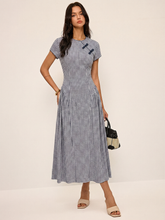 Gingham Frog Button Short Sleeve Midi Dress
