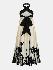 Halter Neck Floral Print Midi Dress