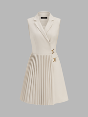 Sleeveless Lapel Pleated Mini Dress