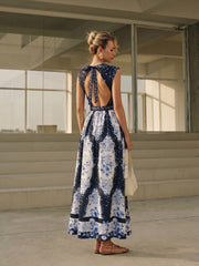 Backless Floral Print Maxi Dress