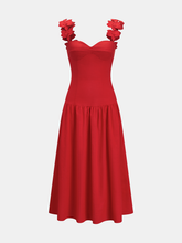 Flower Strap Cotton Linen Midi Dress