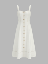 Contrast Stitch Button Front Midi Cami Dress