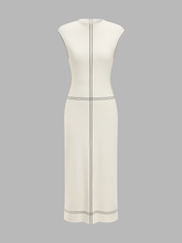 Fitted Sleeveless Contrast Stitch Knit Midi Dress