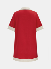 Tencel Linen Blend Contrast Trim Shift Dress