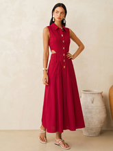 Cotton Linen Sleeveless Cutout Maxi Dress