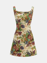 Vintage Floral Tapestry Square Neck Mini Dress