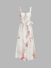 Cotton Watercolor Floral Corset Midi Dress