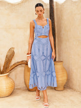 Eyelet Embroidery Cutout Waist Midi Dress