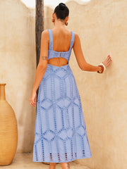 Eyelet Embroidery Cutout Waist Midi Dress