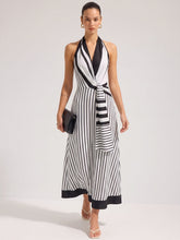 Striped Halter Wrap Maxi Dress