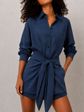 Tie Waist Textured Shirt Mini Dress