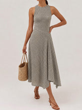 Textured Striped Sleeveless Asymmetrical Dress