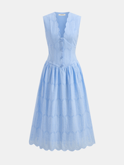 Sleeveless Embroidered Cotton Eyelet Midi Dress