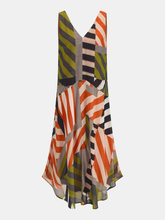 Color Block Striped Asymmetric Midi Dress