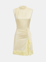 Lace Trim Satin Sleeveless Mini Dress