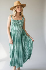Just Imagine Green Gingham Midi Dress