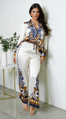 Georgina Floral Print Satin Set - Cream