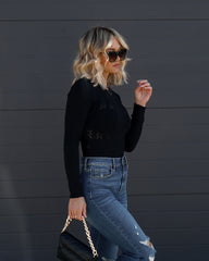 Drascilla Pointelle Knit Ribbed Bodysuit - Black