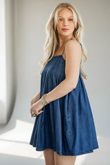 The Sweet Mood Denim Pleated Mini Dress