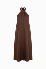Autumn Stroll Brown Button Front Midi Dress