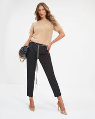 Classic Business Pocketed Chain Belt Trousers - Black