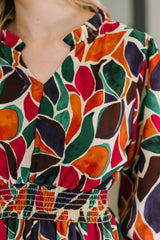 Leafing it All Behind Long Sleeve Tiered Dress