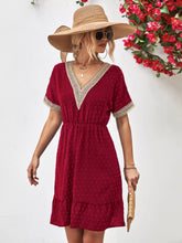 V-Neck Swiss Dot Ruffle Hem Mini Dress