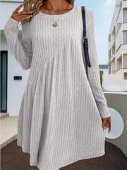 Casual Ribbed Knit Long Sleeve Swing Dress