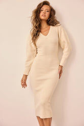 Reggie Knit Midi Dress - Beige