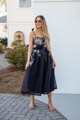 FINAL SALE - Garden Affair Black Floral Midi Dress