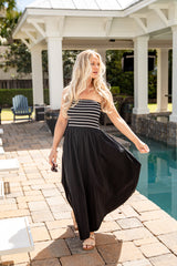 FINAL SALE - Timeless Style Striped Strapless Black Maxi Dress