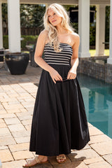FINAL SALE - Timeless Style Striped Strapless Black Maxi Dress