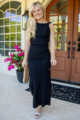 Wherever You Go Black Textured Maxi Dress