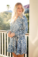 FINAL SALE - Palm Whisper Blue Leaf Mini Dress
