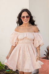 FINAL SALE - Blushing Belle Puff Sleeve Jacquard Mini Dress