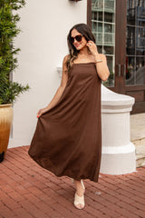 Balcony Moment Brown Linen Midi Dress