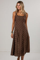 Sweetest Devotion Polka Dot Brown Midi Dress