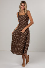 Sweetest Devotion Polka Dot Brown Midi Dress