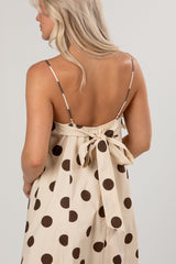Evening Espresso Cream Polka Dot Midi Dress