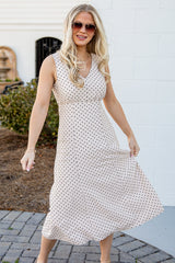 FINAL SALE - Dressed For The Day Polka Dot Cream Midi Dress