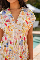 FINAL SALE - Villa Bloom Cream Printed Pleated Mini Dress
