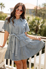 FINAL SALE - Around Town Light Denim Button-Front Mini Dress