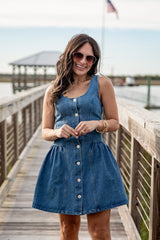 Blue Jean Nights Denim Button Front Mini Dress