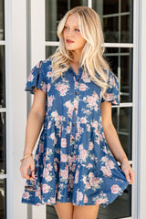 FINAL SALE - In The Air Floral Denim Tiered Mini Dress
