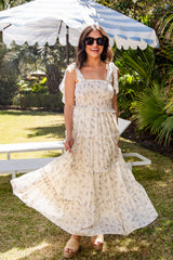FINAL SALE - Whispering Petals Floral Ivory Tiered Maxi Dress