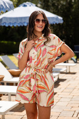 FINAL SALE - Watch The Sunset Ivory Printed Romper