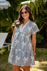 FINAL SALE - Seaside Palms Sketch Light Blue Mini Dress